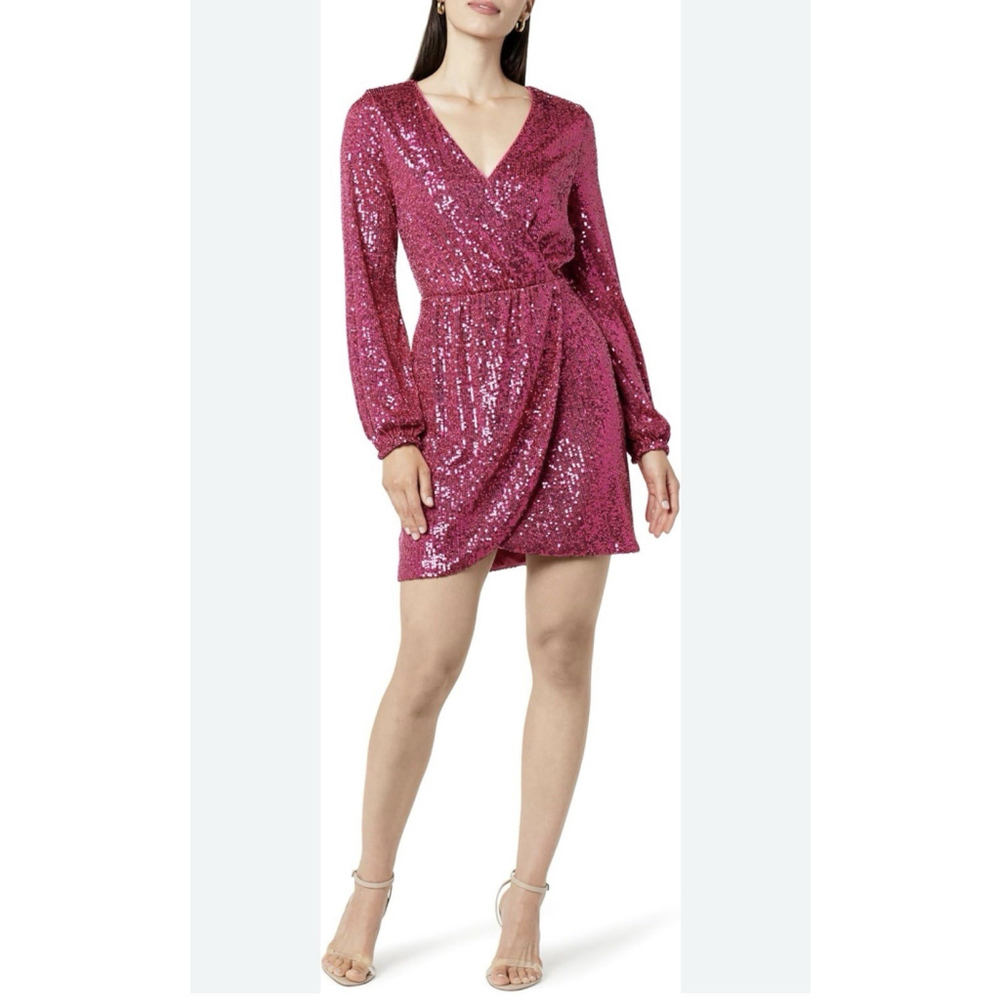 NWT - The Drop Women's Pink Helena Sequin Wrap Dress Pink Size Small